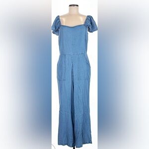 LOFT Light Blue Denim Jumpsuit with Short Sleeves